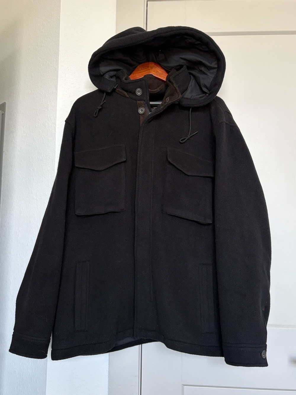 VINCE WOOL BLACK FIELD HOODED JACKET MENS XXL